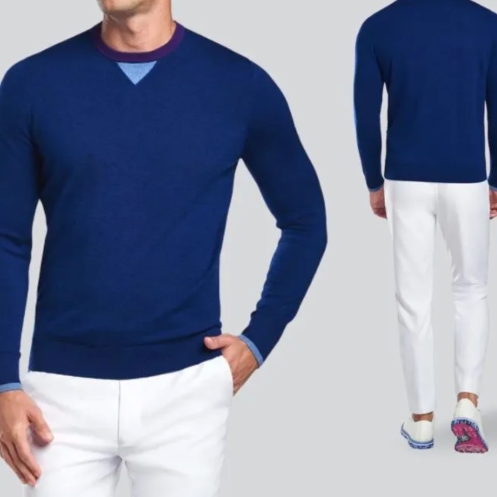 G/FORE GOLF MEN'S Wool SWEATERS COLOUR BLOCK CREWNECK SWEATER BLUEPRINT S